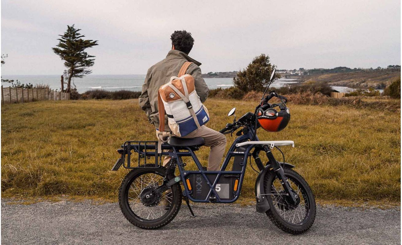 Fahrradtasche - Rucksack Biky Blau und kamelfarben