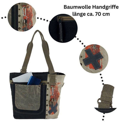 Sunsa Damen Handtasche. Schultertasche aus Canvas ( Segeltuch) & Leder. Tasche in Vintage Retro Stil. Große Shopper Damentasche als Weekender Bag. - HOLE-X-WORLD