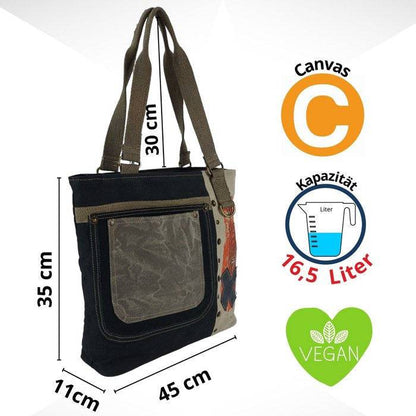 Sunsa Damen Handtasche. Schultertasche aus Canvas ( Segeltuch) & Leder. Tasche in Vintage Retro Stil. Große Shopper Damentasche als Weekender Bag. - HOLE-X-WORLD