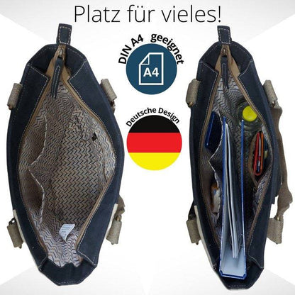 Sunsa Damen Handtasche. Schultertasche aus Canvas ( Segeltuch) & Leder. Tasche in Vintage Retro Stil. Große Shopper Damentasche als Weekender Bag. - HOLE-X-WORLD