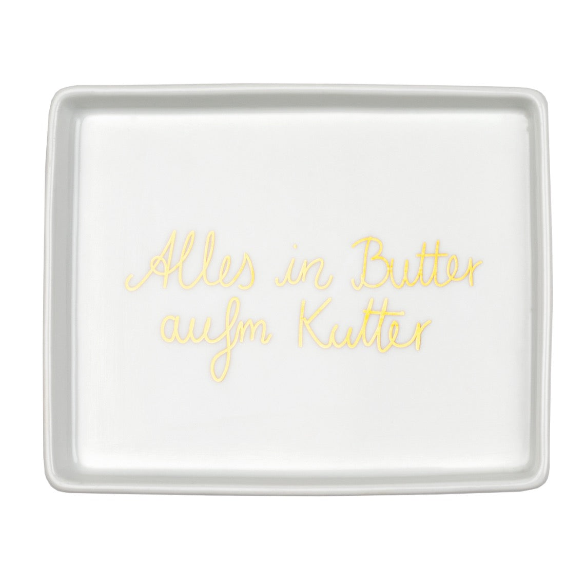 Strandgut Butterdose von Räder Anker und Schrift ALLES IN BUTTER AUF`M KUTTER Porzellan weiß mit gold