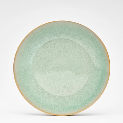 Großer grüner Steinzeug-Essteller, 27,4 cm Durchmesser, spülmaschinen- und mikrowellengeeignet."