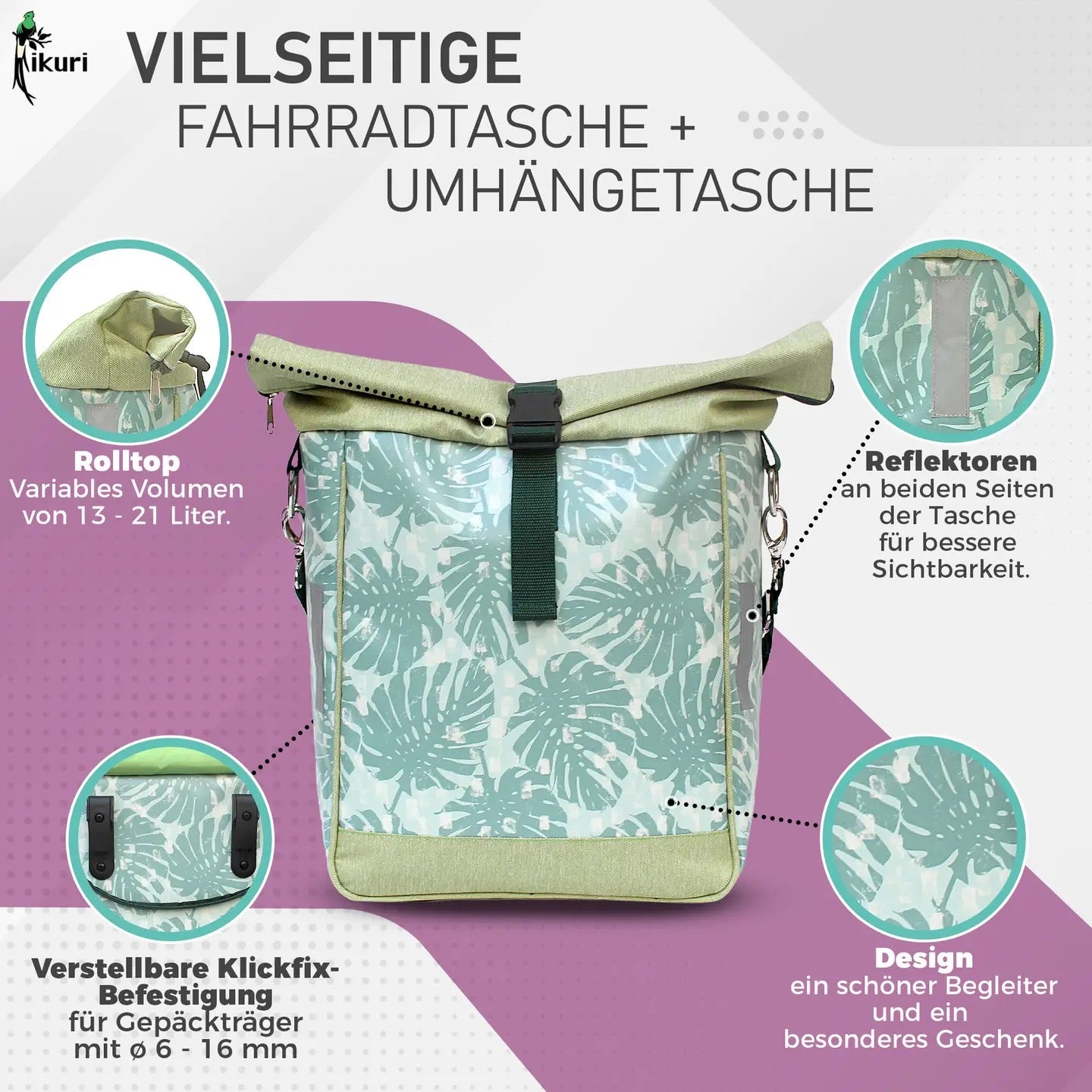 Fahrradtasche Monstera