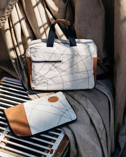 727 Sailbags Businesstasche Belem Tasche Leder * recycelte Segel * Null Abfall Ziel - HOLE-X