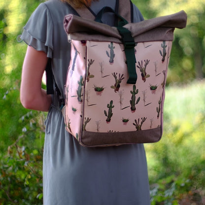 IKURI Kombi Fahrradtasche Rucksack Cactus – wasserdicht, 13–21 l, Klickfix, handgefertigt