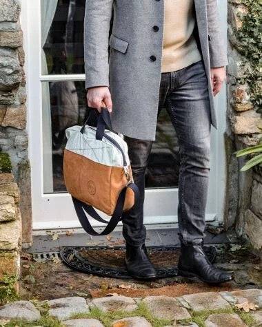 727 Sailbags Businesstasche Belem Tasche Leder * recycelte Segel * Null Abfall Ziel - HOLE-X