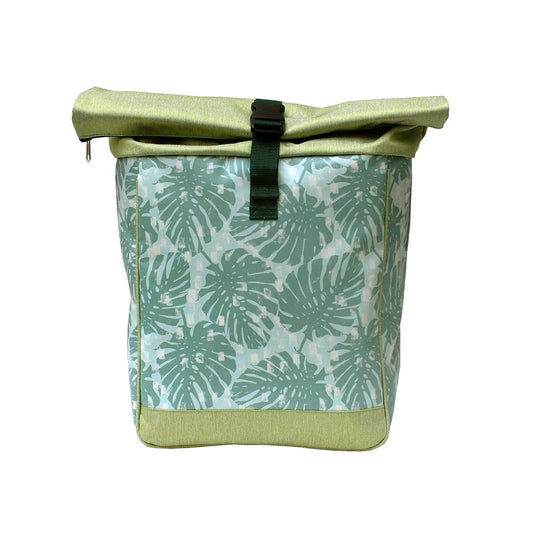 IKURI Kombi Fahrradtasche Rucksack Monstera – wasserdicht, 13–21 l, Klickfix, handgefertigt