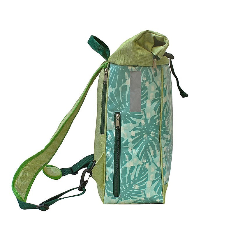 IKURI Kombi Fahrradtasche Rucksack Monstera – wasserdicht, 13–21 l, Klickfix, handgefertigt