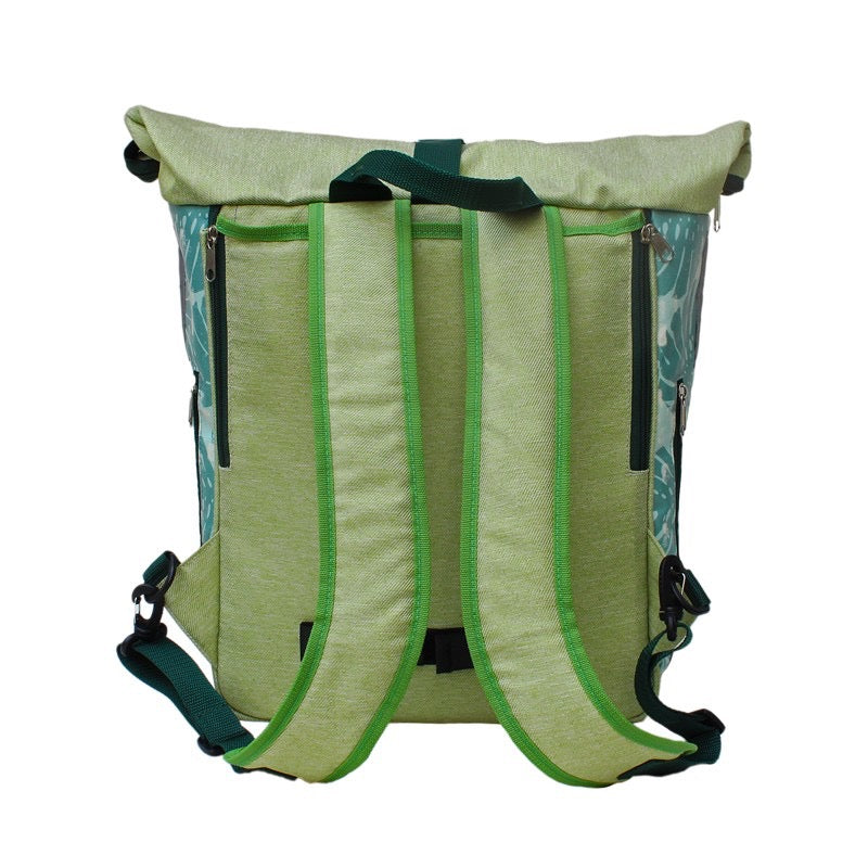 IKURI Kombi Fahrradtasche Rucksack Monstera – wasserdicht, 13–21 l, Klickfix, handgefertigt