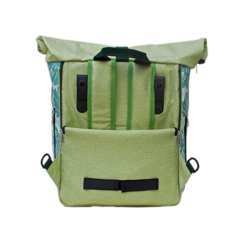 IKURI Kombi Fahrradtasche Rucksack Monstera – wasserdicht, 13–21 l, Klickfix, handgefertigt