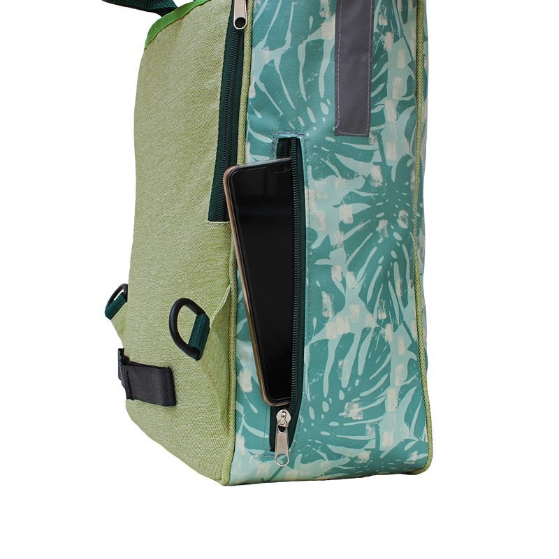 IKURI Kombi Fahrradtasche Rucksack Monstera – wasserdicht, 13–21 l, Klickfix, handgefertigt