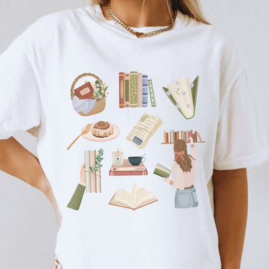 Tilda and Theo - T-Shirt Buch Lesen Bücherstapel - BIOBAUMWOLLE Booklover Shirt Geschenk