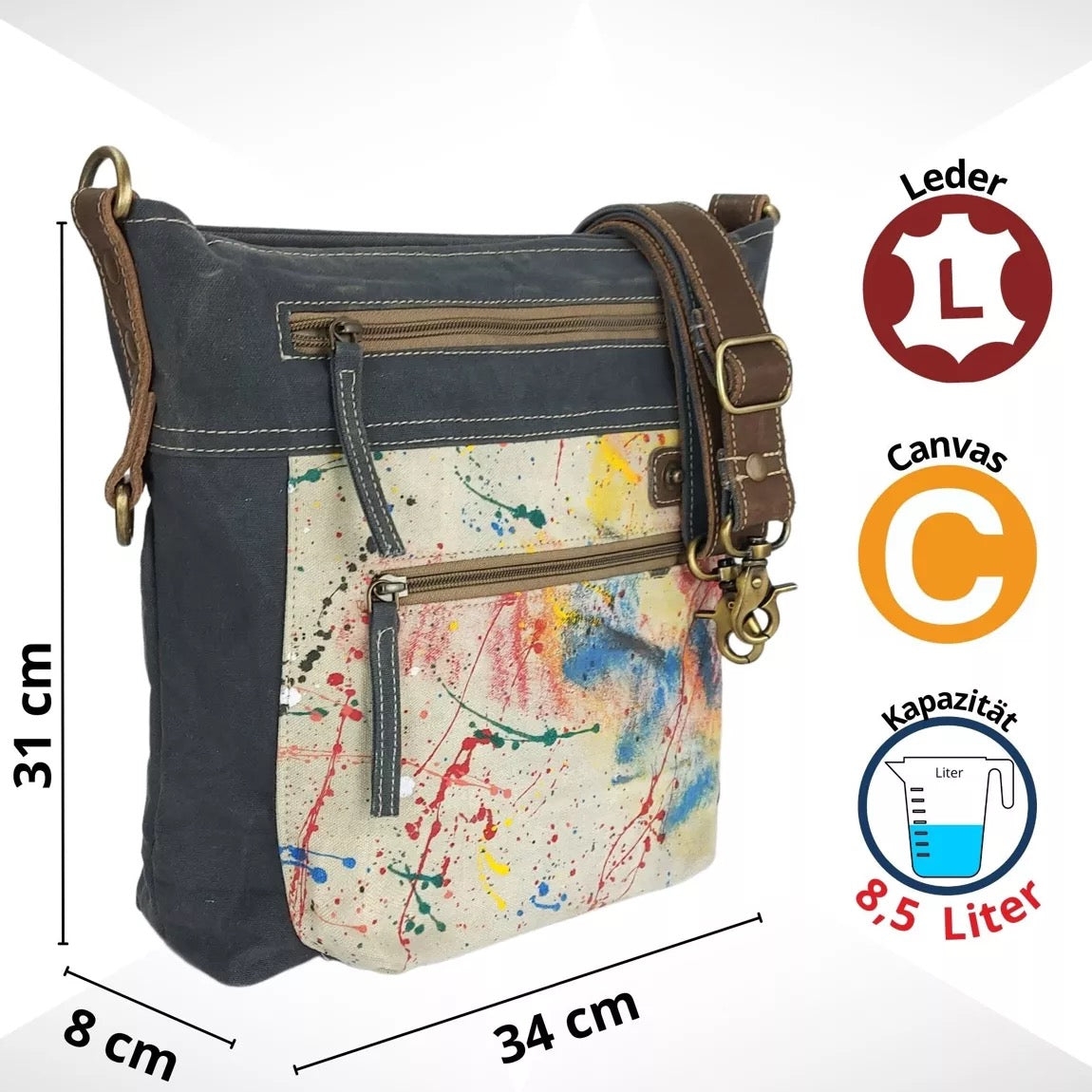 Sunsa Damen Umhängetasche. Canvas Crossbody Tasche. Crossover Bag mit Abstrakt Design.