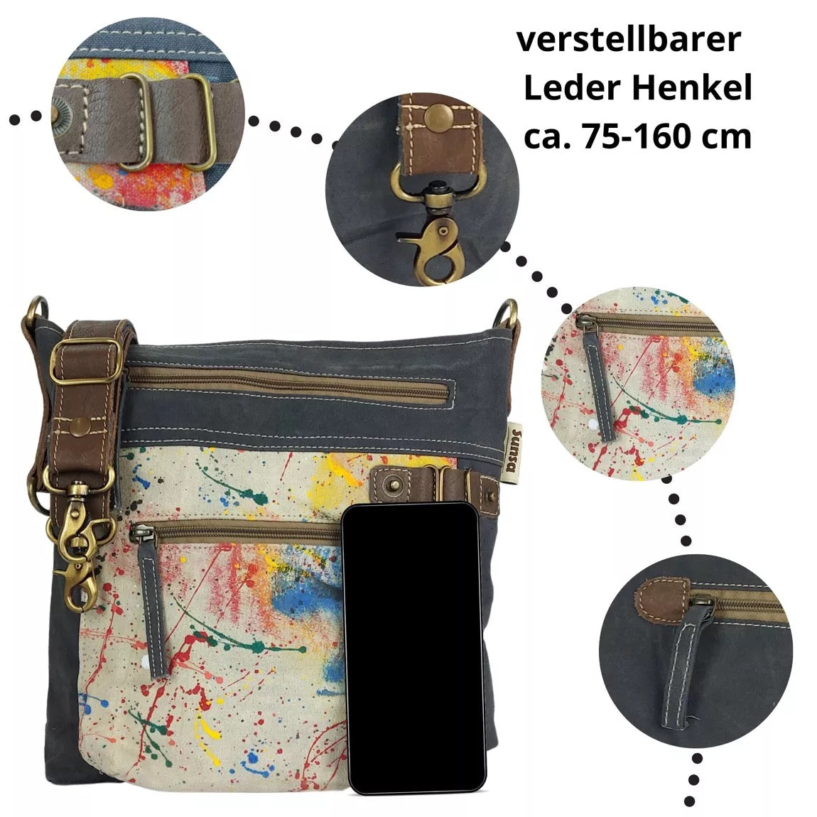 Sunsa Damen Umhängetasche. Canvas Crossbody Tasche. Crossover Bag mit Abstrakt Design.