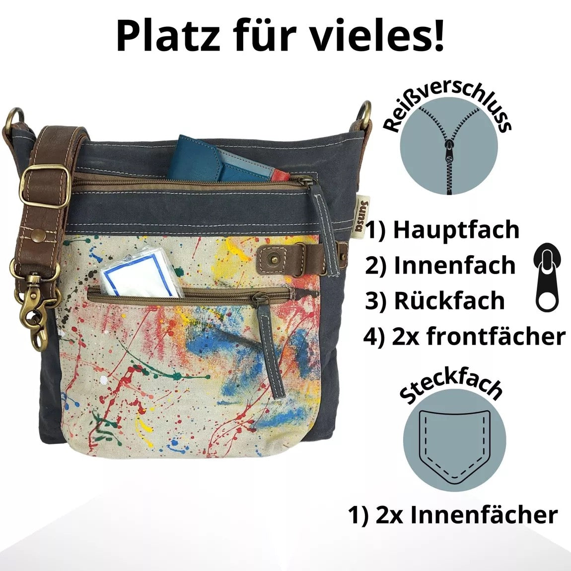 Sunsa Damen Umhängetasche. Canvas Crossbody Tasche. Crossover Bag mit Abstrakt Design.