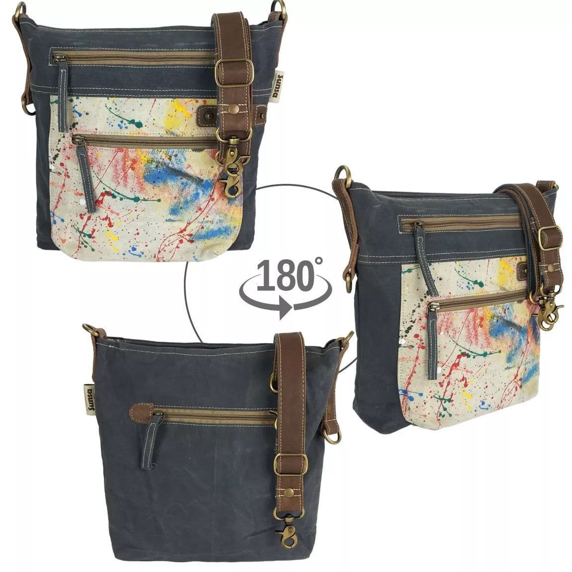 Sunsa Damen Umhängetasche. Canvas Crossbody Tasche. Crossover Bag mit Abstrakt Design.