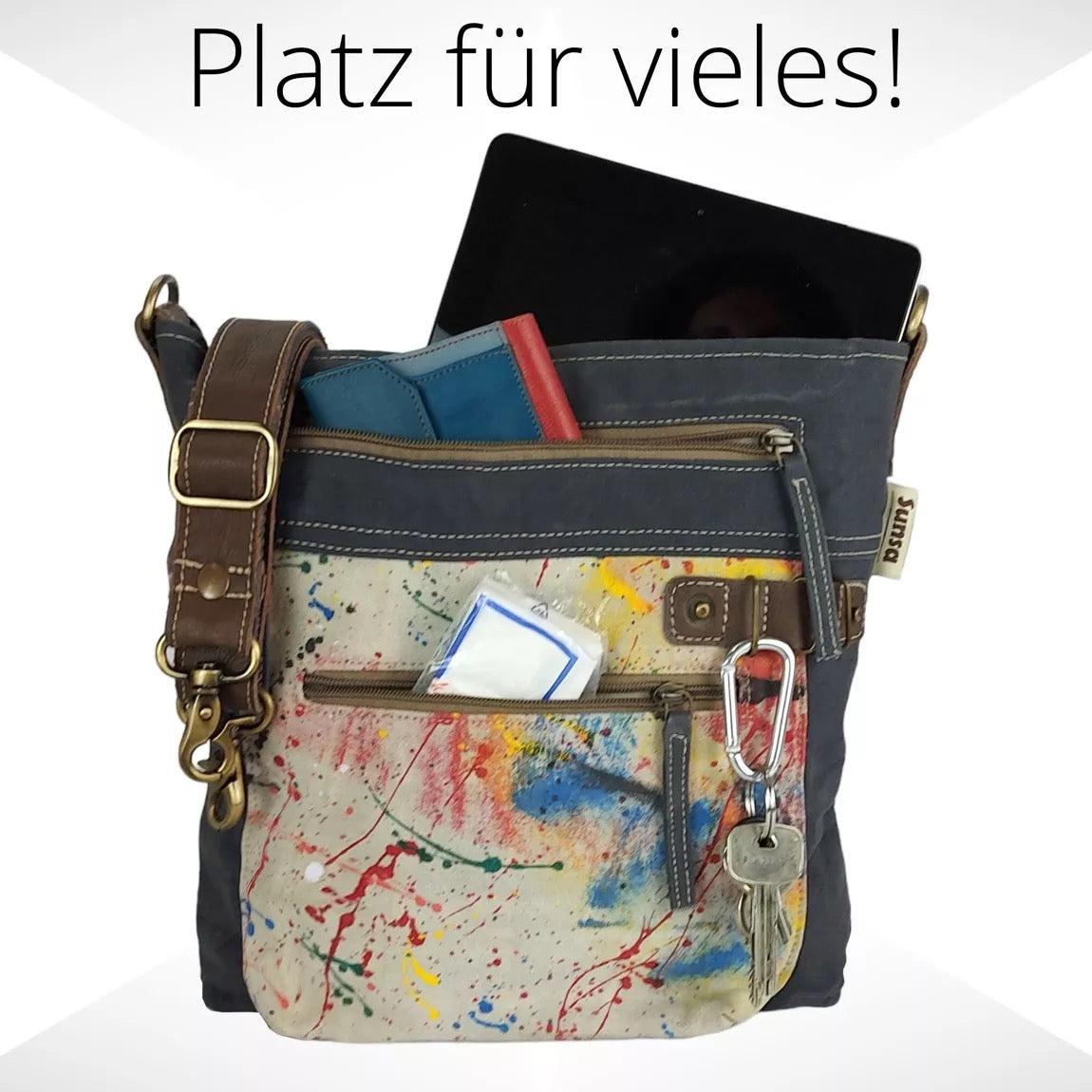 Sunsa Damen Umhängetasche. Canvas Crossbody Tasche. Crossover Bag mit Abstrakt Design.