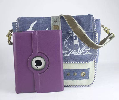 Sunsa Messenger Tasche aus recycelter Jeans & Canvas. Nachhaltige Umhängetasche mit Maritim-Motiv - HOLE-X-WORLD