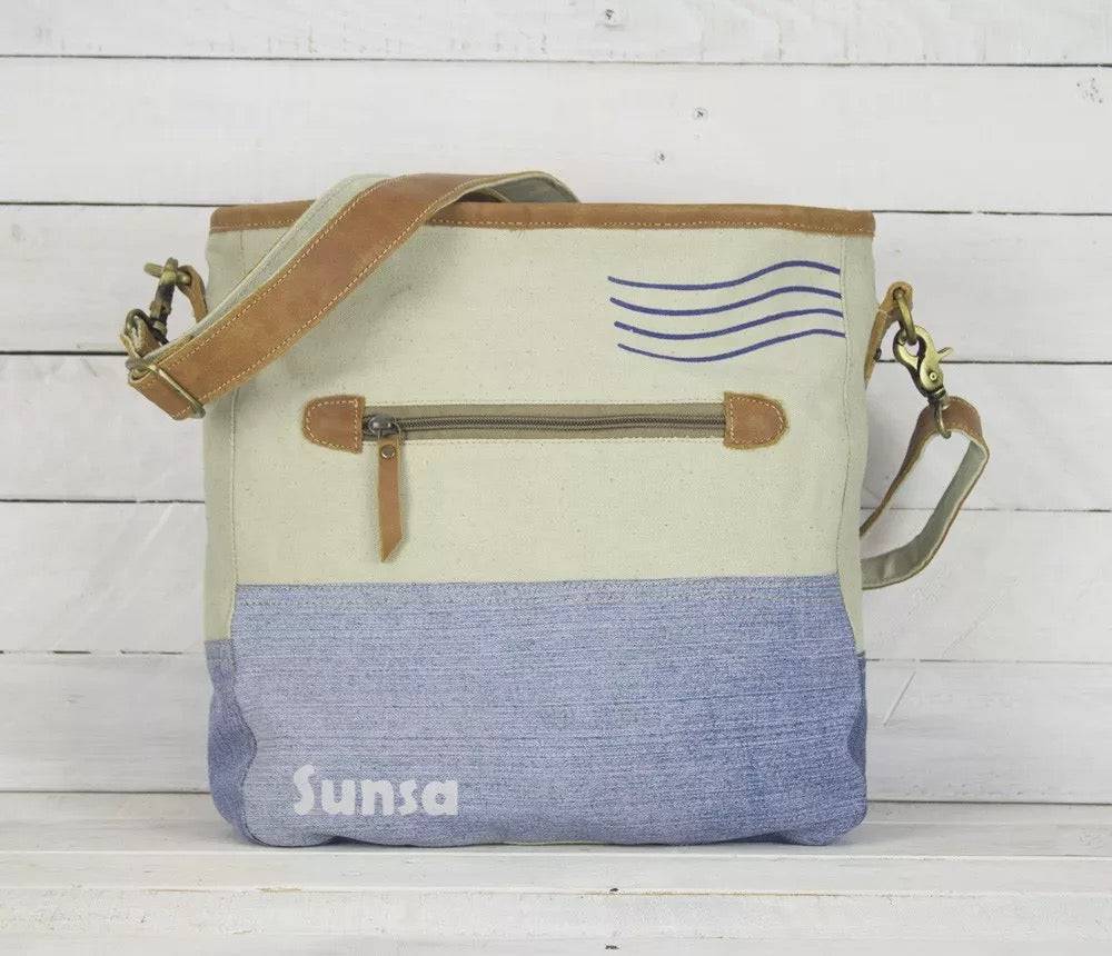 Sunsa Umhängetasche Damen Tasche aus Canvas recycelt Jeans Maritim Style - HOLE-X-WORLD