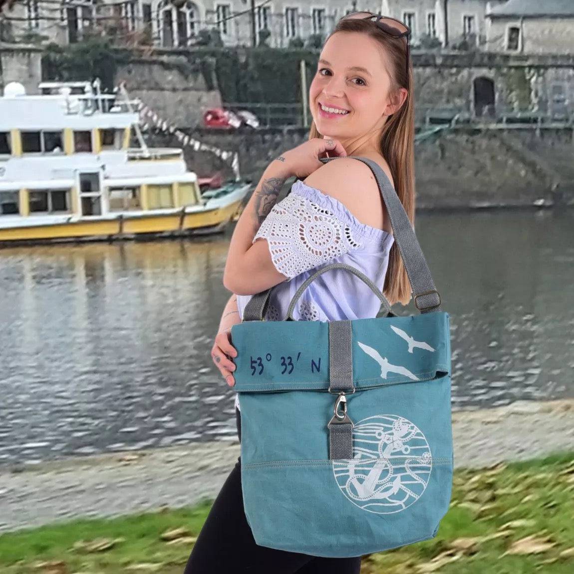 Sunsa Damen Umhängetasche. Handtasche vegan aus Canvas ( Segeltuch) Schultertasche in Maritim Stil. Große Crossbody Tasche für Frauen - HOLE-X-WORLD