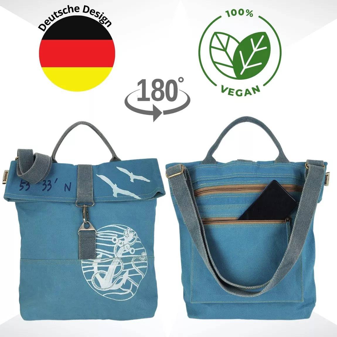 Sunsa Damen Umhängetasche. Handtasche vegan aus Canvas ( Segeltuch) Schultertasche in Maritim Stil. Große Crossbody Tasche für Frauen - HOLE-X-WORLD