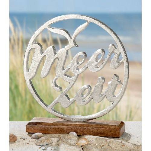 Statue Skulptur Holz mit Aluminium "Meerzeit" maritim handgemacht - HOLE-X-WORLD