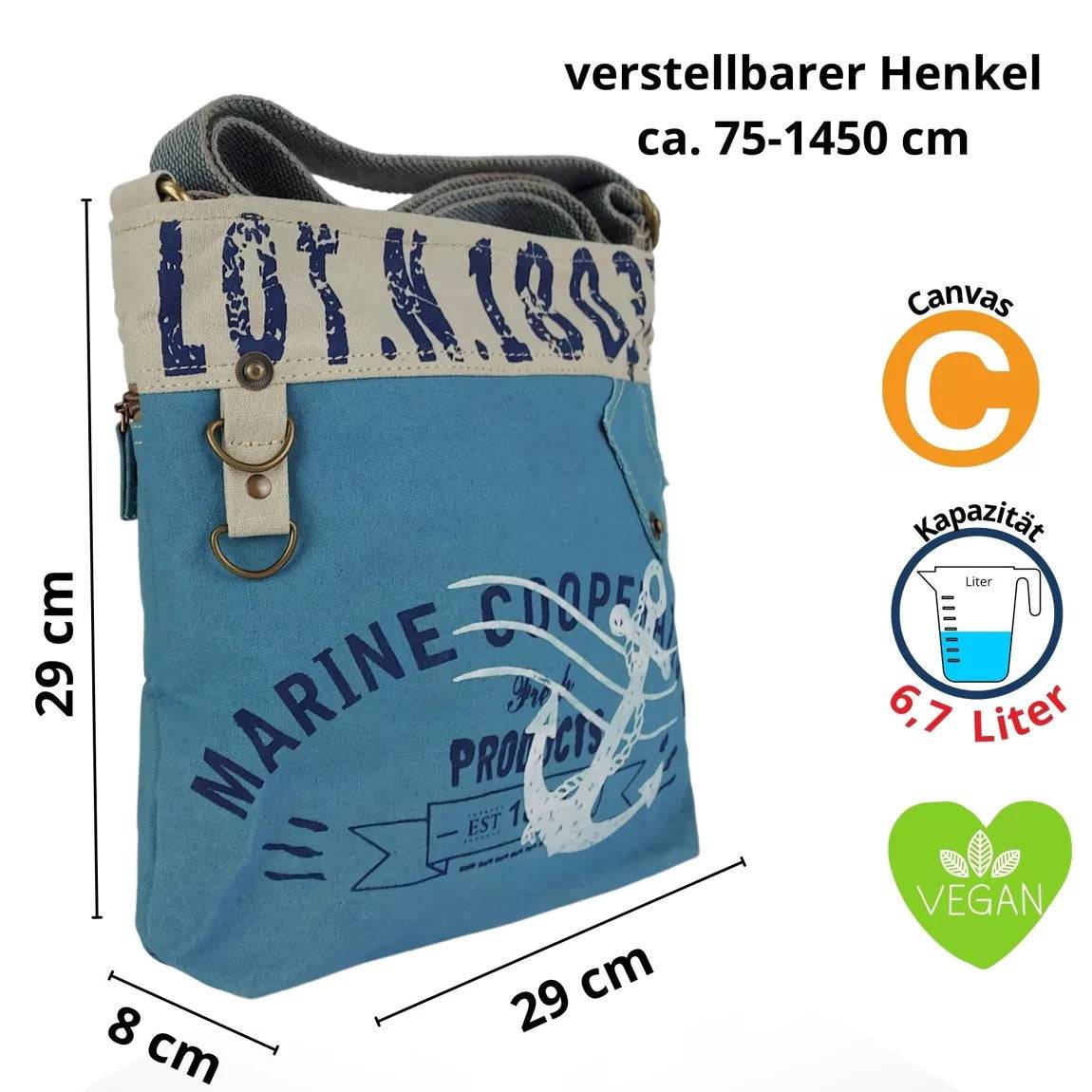 Sunsa Damen Umhängetasche. Vegan Schultertasche in Maritim Stil. Handtasche aus Canvas ( Segeltuch). kleine Crossbody Tasche für Frauen - HOLE-X-WORLD