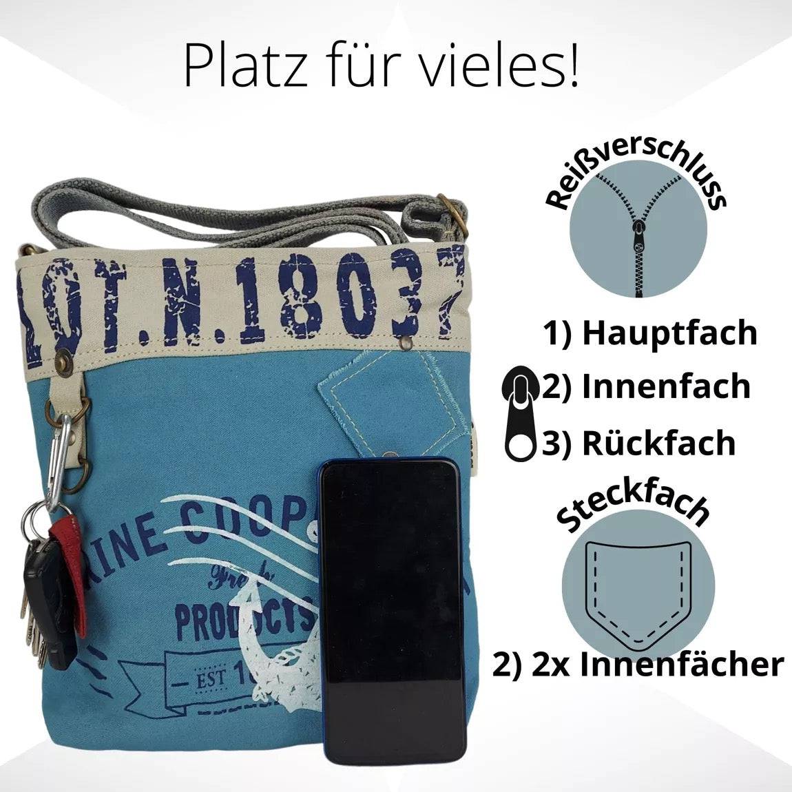 Sunsa Damen Umhängetasche. Vegan Schultertasche in Maritim Stil. Handtasche aus Canvas ( Segeltuch). kleine Crossbody Tasche für Frauen - HOLE-X-WORLD