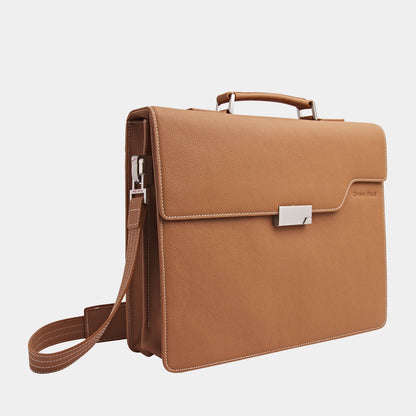 Amsterdam Aktentasche Tan Camel aus hochwertigem, genarbtem Leder handgefertigt - HOLE-X-WORLD