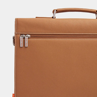 Amsterdam Aktentasche Tan Camel aus hochwertigem, genarbtem Leder handgefertigt - HOLE-X-WORLD