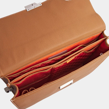 Amsterdam Aktentasche Tan Camel aus hochwertigem, genarbtem Leder handgefertigt - HOLE-X-WORLD