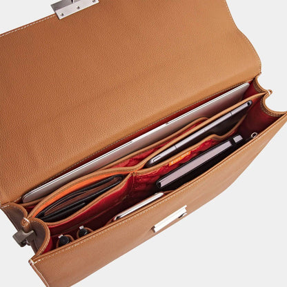Amsterdam Aktentasche Tan Camel aus hochwertigem, genarbtem Leder handgefertigt - HOLE-X-WORLD
