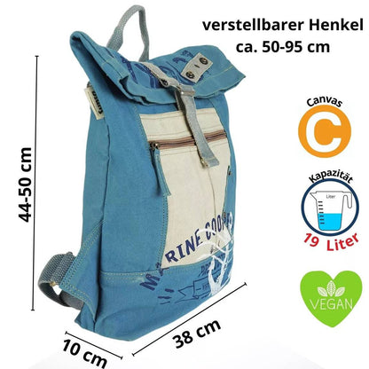 Sunsa Rucksack. Vegan Backpack aus Canvas ( Segeltuch). Großer Freizeit Cityrucksack. Daypack Tasche für Damen. A4 geignet. - HOLE-X-WORLD