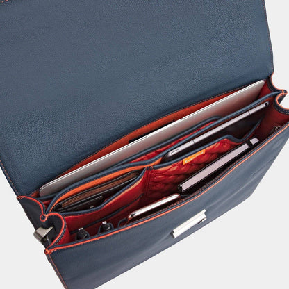 Amsterdam Aktentasche Petrol Blue aus hochwertigem, genarbtem Leder handgefertigt - HOLE-X-WORLD