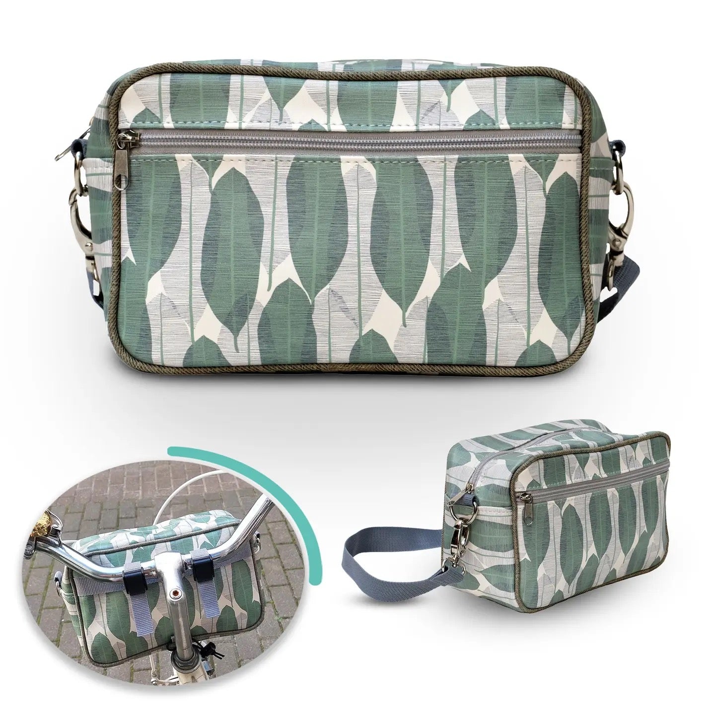 IKURI Lenkertasche Banana Leafs – wasserdicht, Lenker & Schulter, handgefertigt
