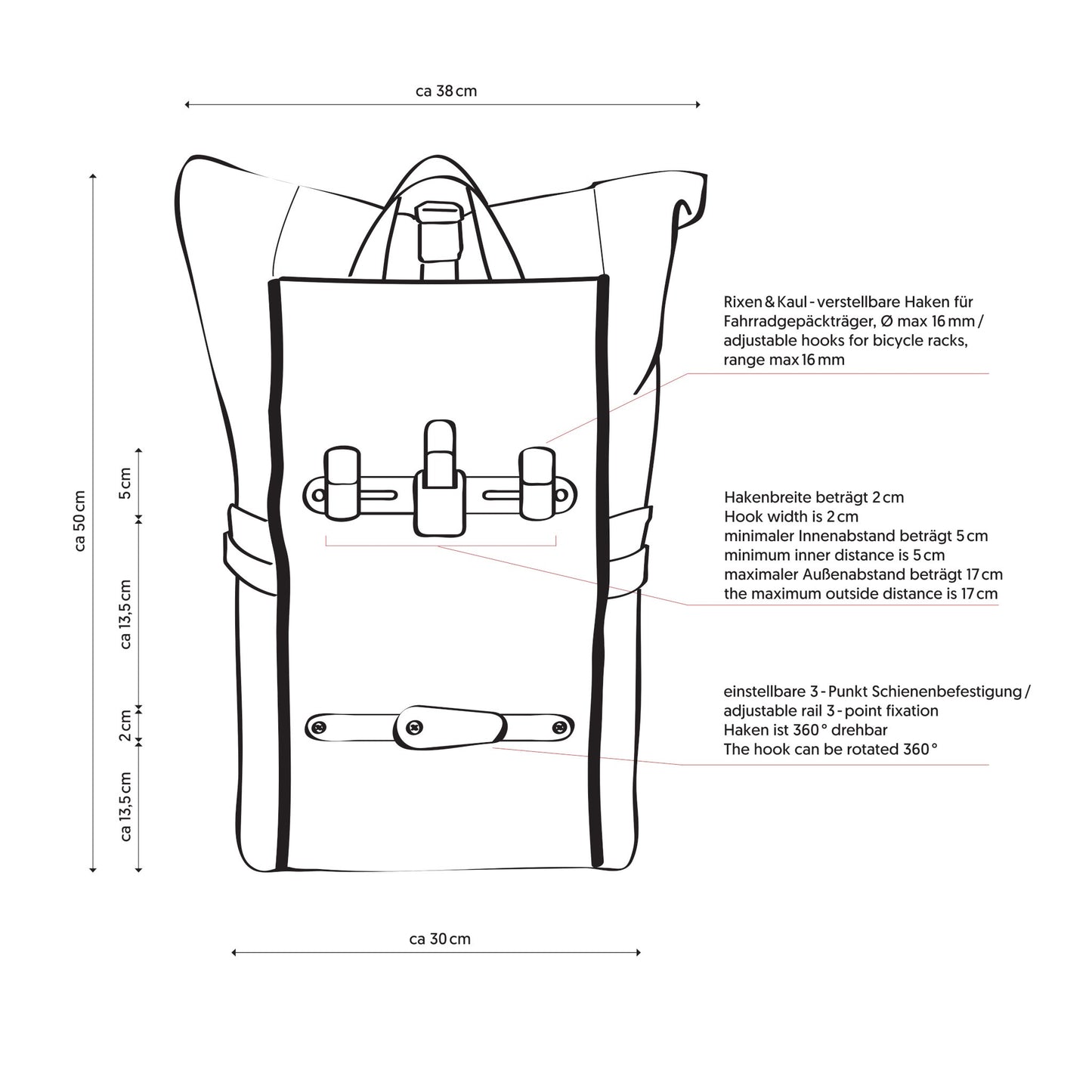 RED REBANE Purist Plus - 2 in 1 Rucksack + Fahrradtasche in einem | schwarz