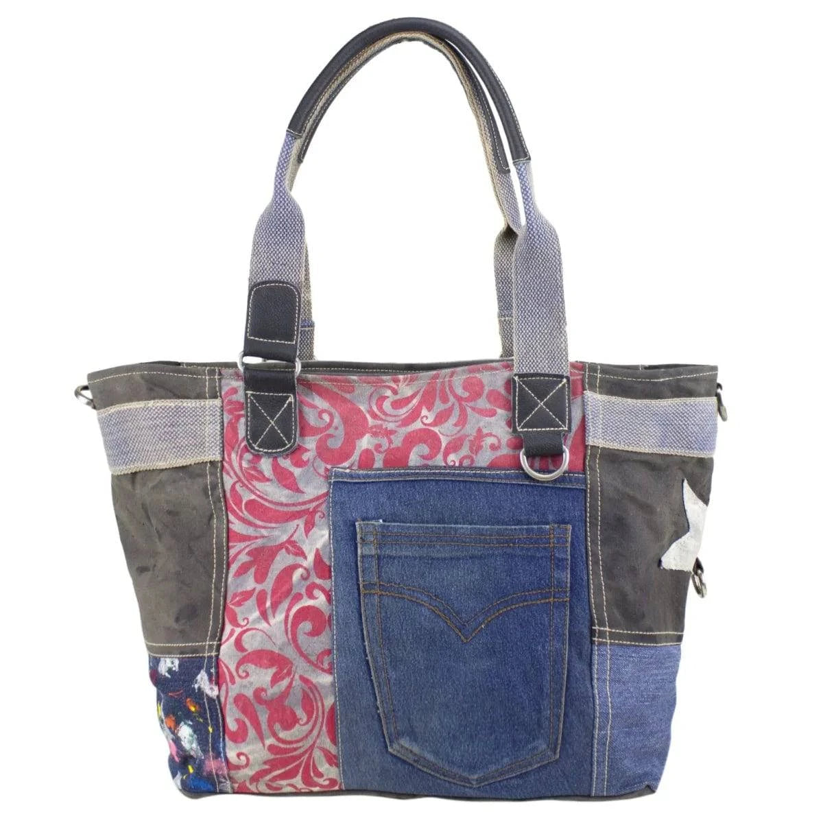 Sunsa Damen Handtasche Badetasche Schultertasche aus Canvas Jeans Shopper - HOLE-X