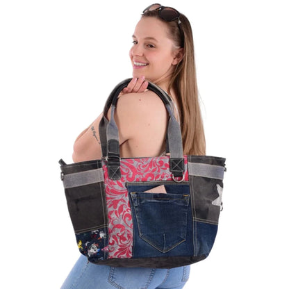 Sunsa Damen Handtasche Badetasche Schultertasche aus Canvas Jeans Shopper - HOLE-X