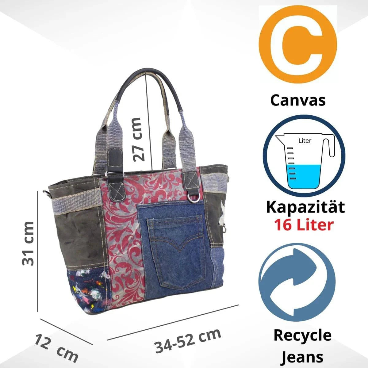 Sunsa Damen Handtasche Badetasche Schultertasche aus Canvas Jeans Shopper - HOLE-X