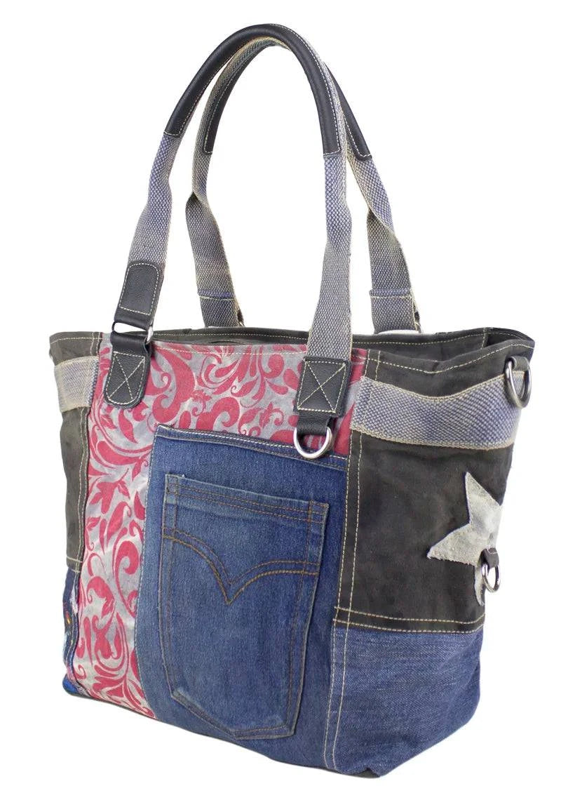 Sunsa Damen Handtasche Badetasche Schultertasche aus Canvas Jeans Shopper - HOLE-X