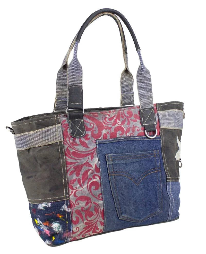 Sunsa Damen Handtasche Badetasche Schultertasche aus Canvas Jeans Shopper - HOLE-X