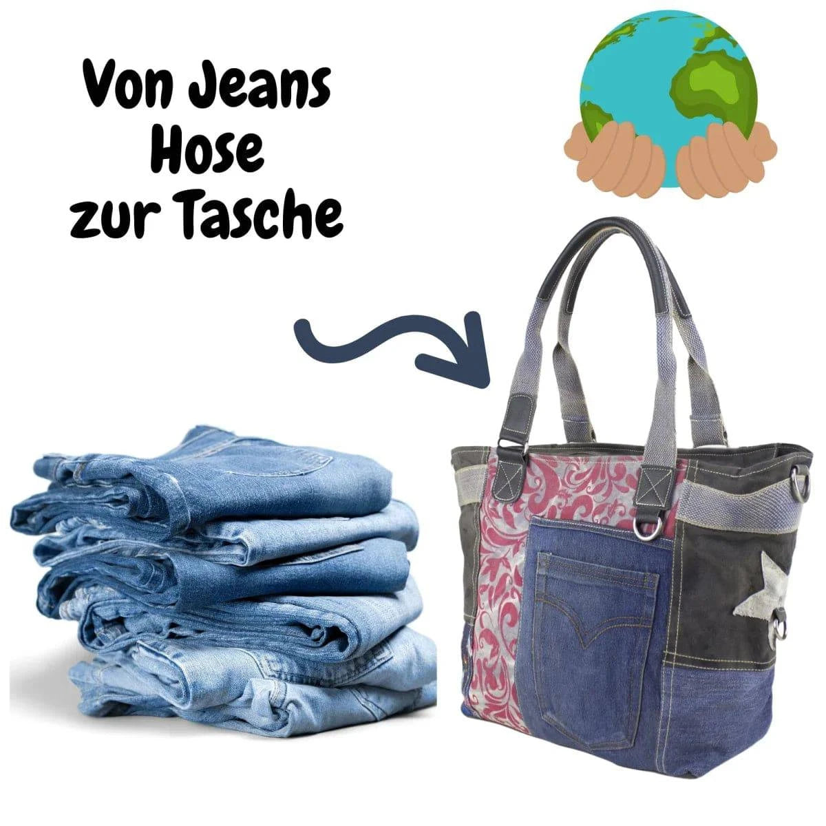 Sunsa Damen Handtasche Badetasche Schultertasche aus Canvas Jeans Shopper - HOLE-X