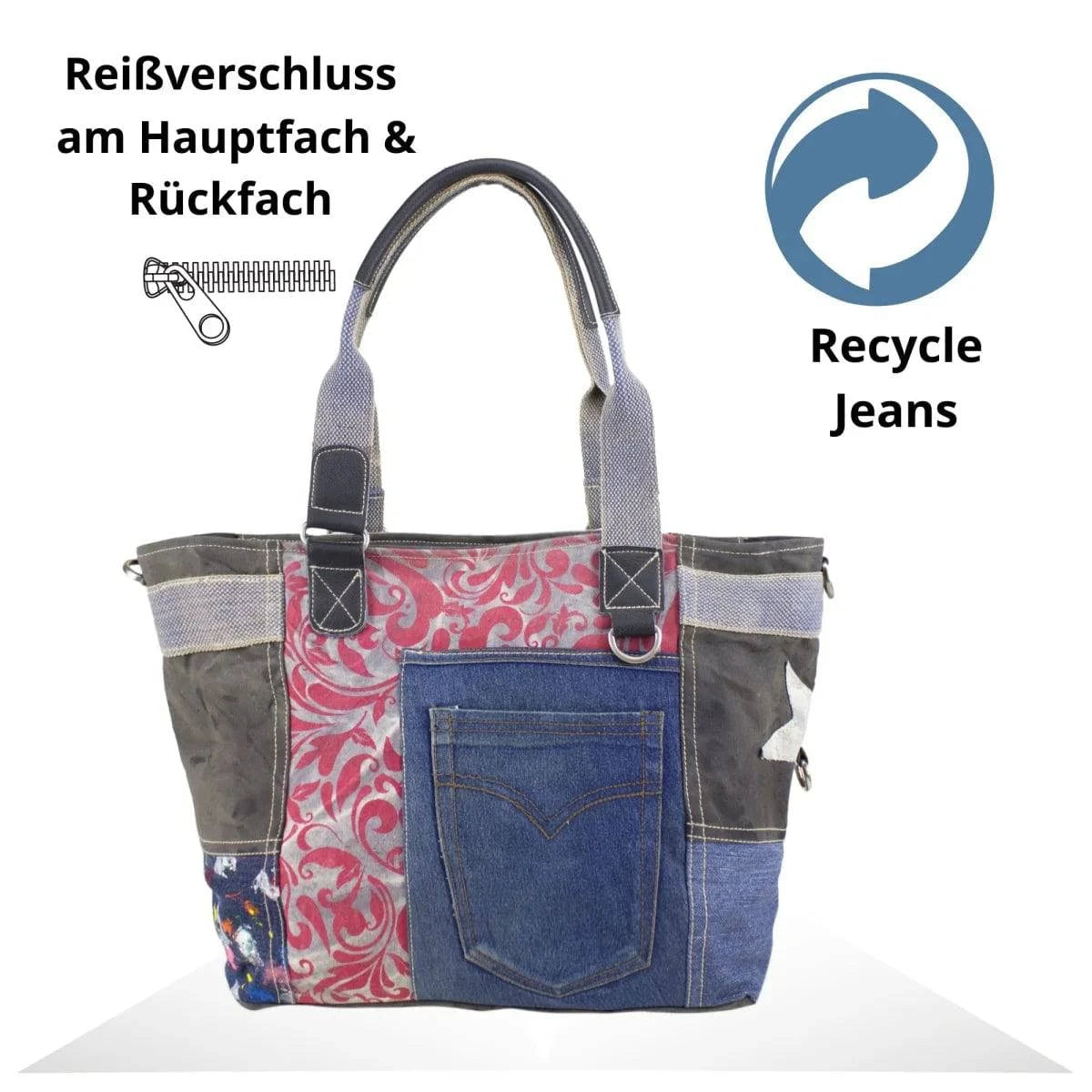 Sunsa Damen Handtasche Badetasche Schultertasche aus Canvas Jeans Shopper - HOLE-X
