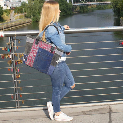 Sunsa Damen Handtasche Badetasche Schultertasche aus Canvas Jeans Shopper - HOLE-X