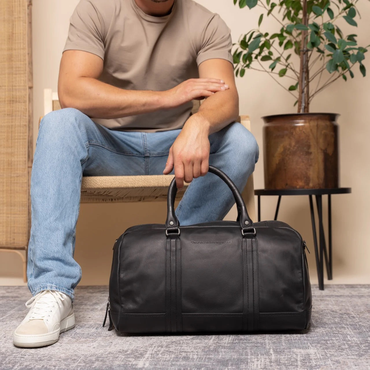 Leder Reisetasche Schwarz Perth