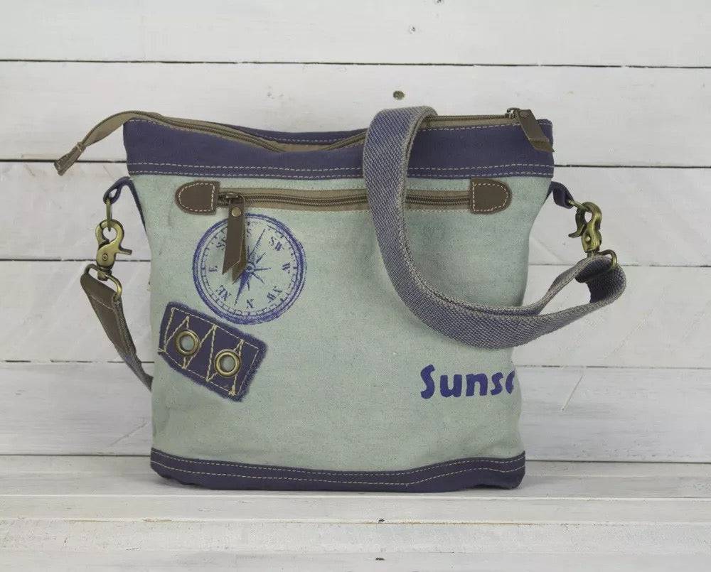 Sunsa Maritim Canvas Tasche blau Umhängetasche Schultertasche Seepferd klein - HOLE-X