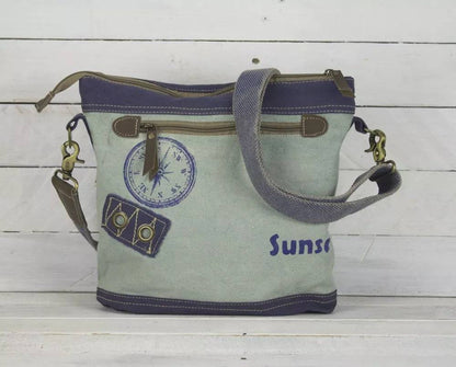 Sunsa Maritim Canvas Tasche blau Umhängetasche Schultertasche Seepferd klein - HOLE-X