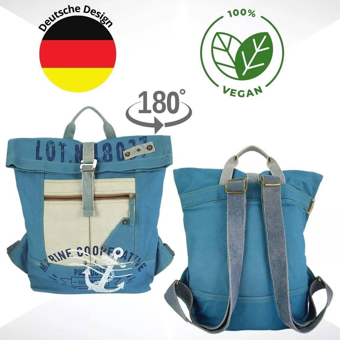 Sunsa Rucksack. Vegan Backpack aus Canvas ( Segeltuch). Großer Freizeit Cityrucksack. Daypack Tasche für Damen. A4 geignet. - HOLE-X