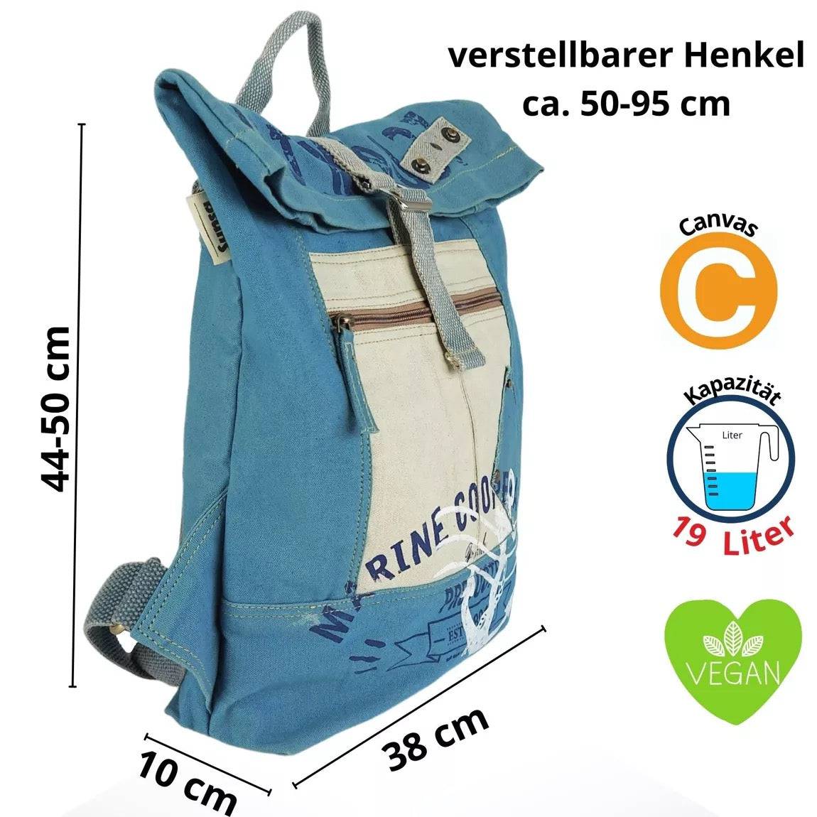 Sunsa Rucksack. Vegan Backpack aus Canvas ( Segeltuch). Großer Freizeit Cityrucksack. Daypack Tasche für Damen. A4 geignet. - HOLE-X