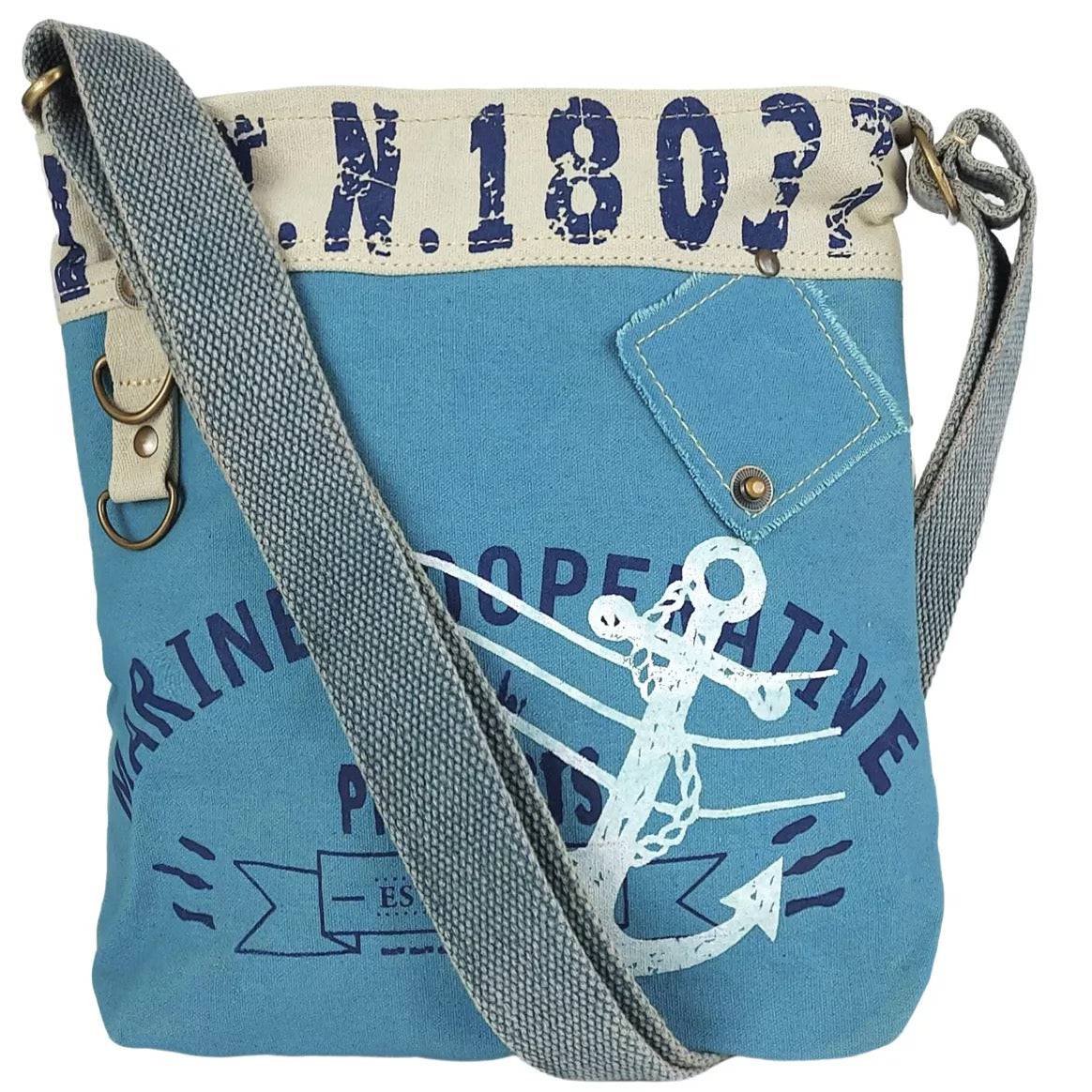 Sunsa Damen Umhängetasche. Vegan Schultertasche in Maritim Stil. Handtasche aus Canvas ( Segeltuch). kleine Crossbody Tasche für Frauen - HOLE-X